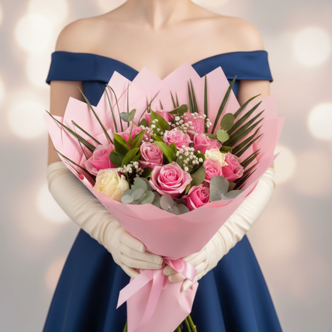 13 İthal Pembe Ve Beyaz Gül