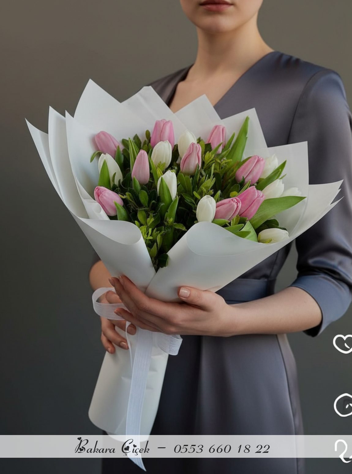 16 Adet Beyaz Ve Pembe Premium Lale Buketi