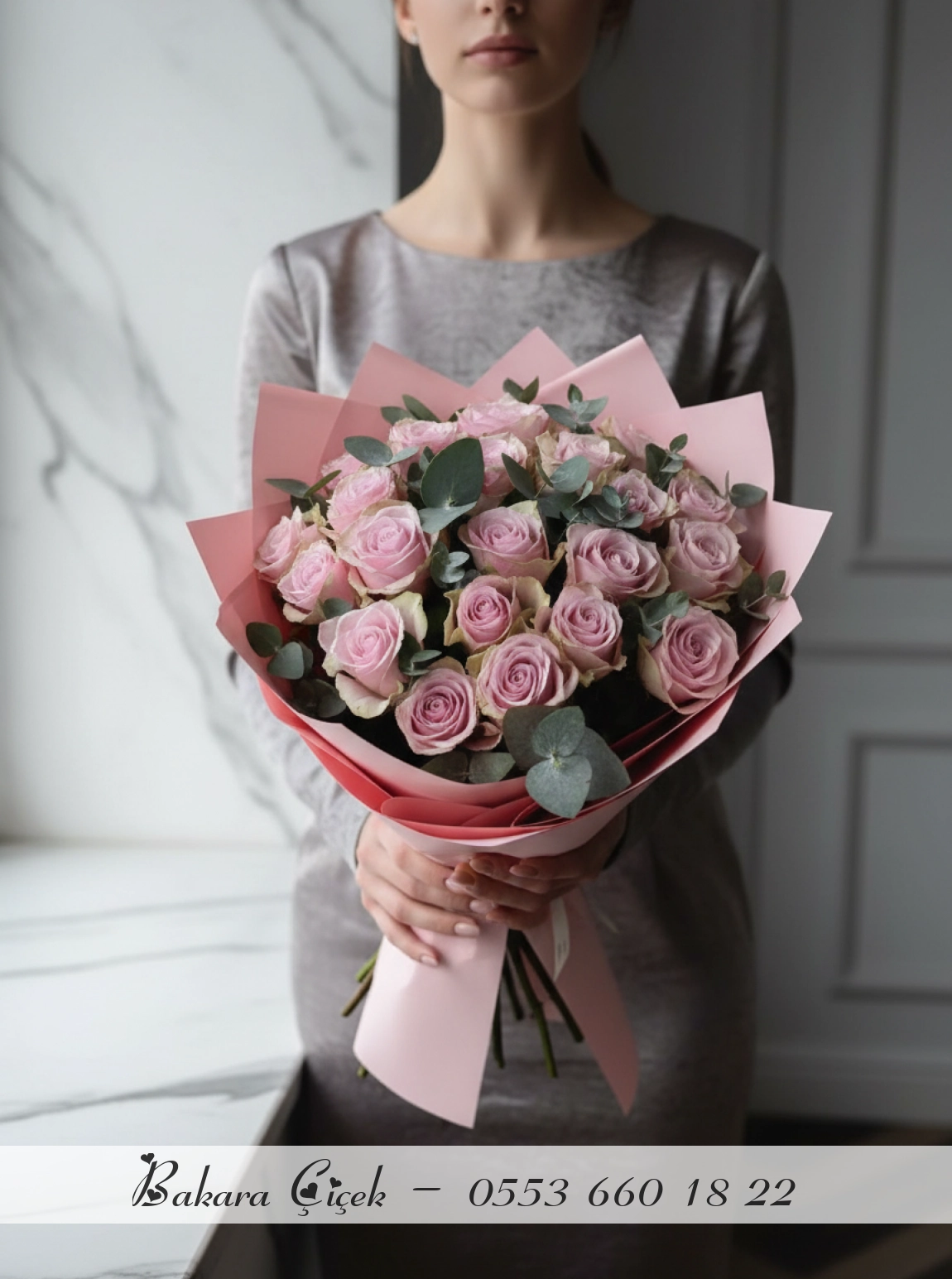 21'Li İthal Pembe Gül Buketi