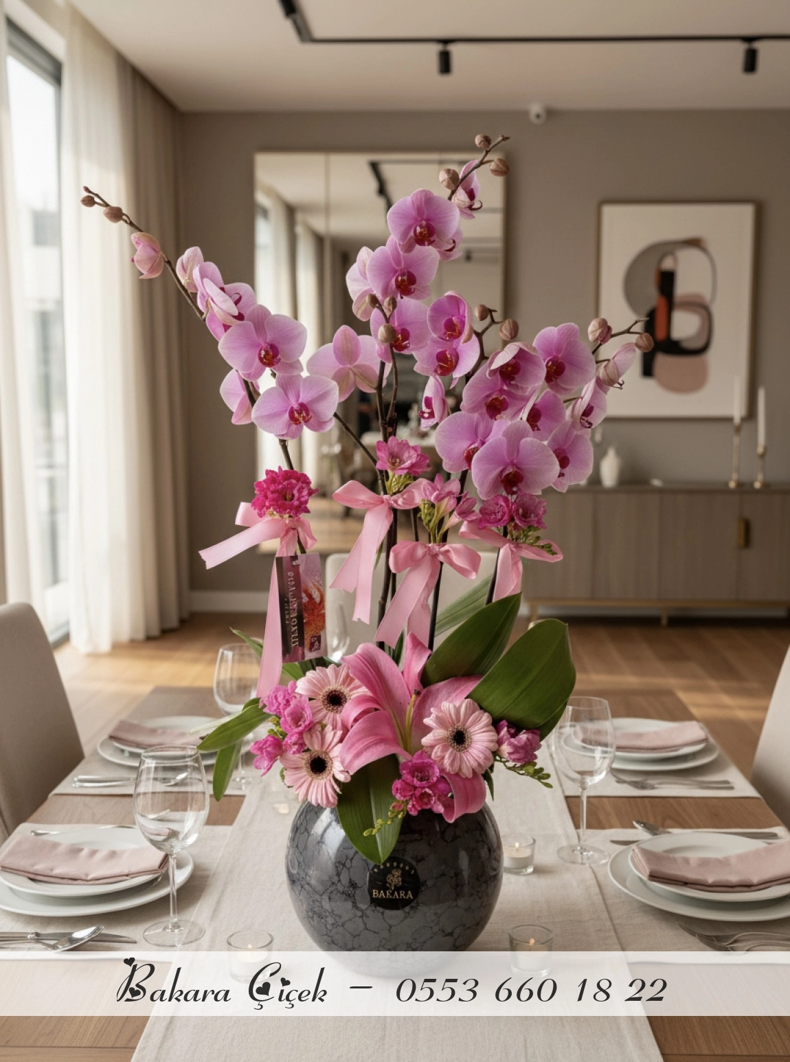 Premium Pembe Orkide Aranjman