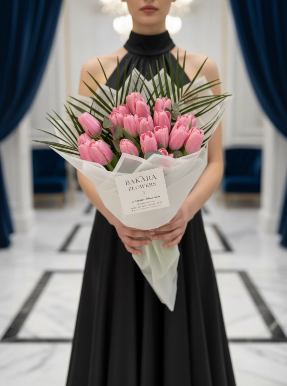 21'Li İthal Premium Pembe Lale Buketi