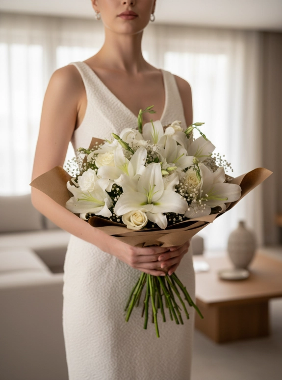 Beyaz Lilyum Ve Gül Zarafeti