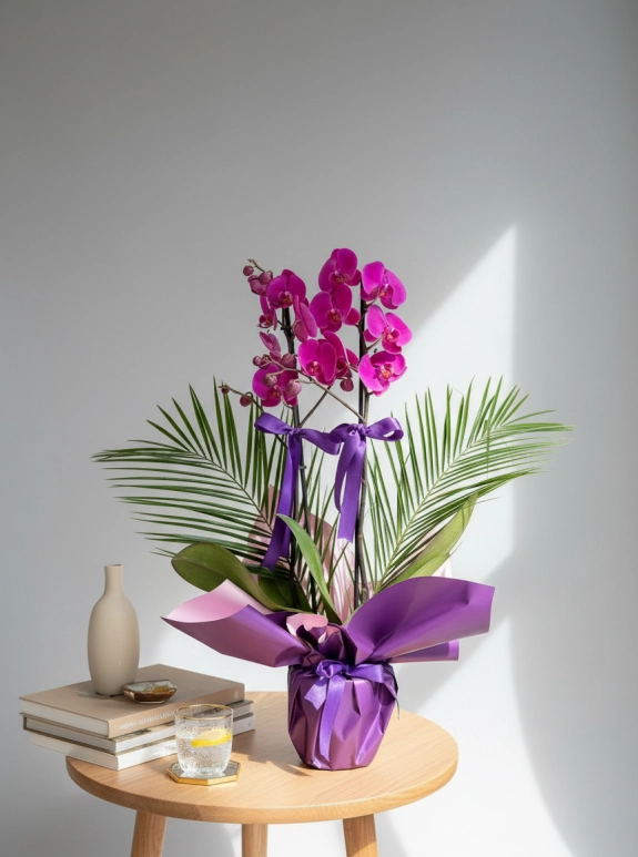Çift Dallı Premium Mor Orkide
