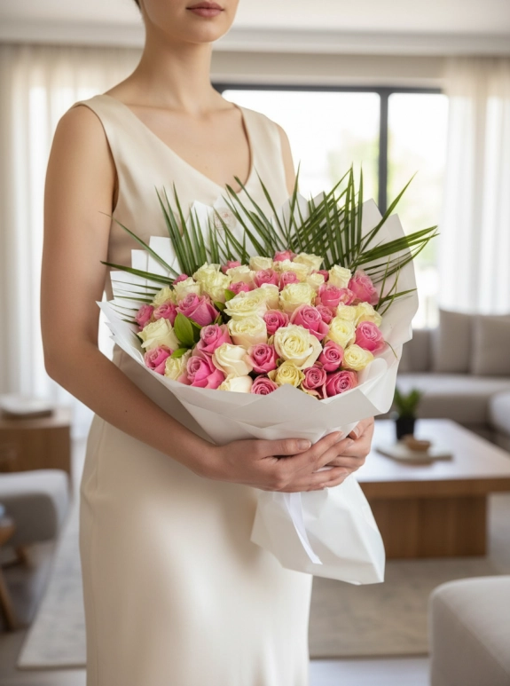 50 Adet Beyaz Pembe İthal Gül